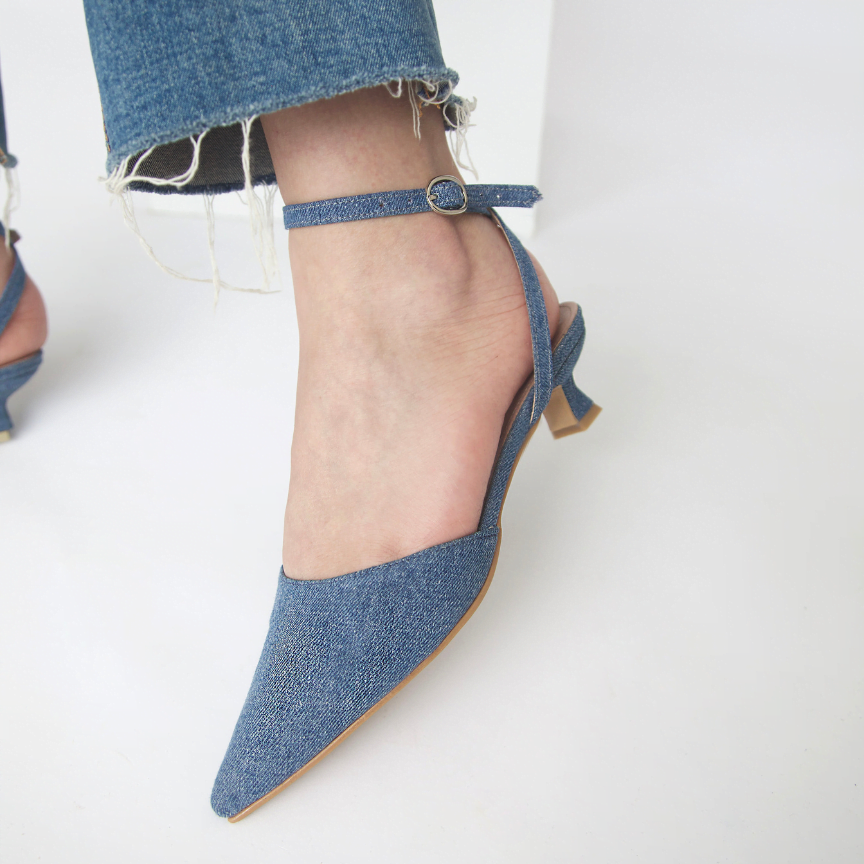 Linda Kitten Heels - Denim