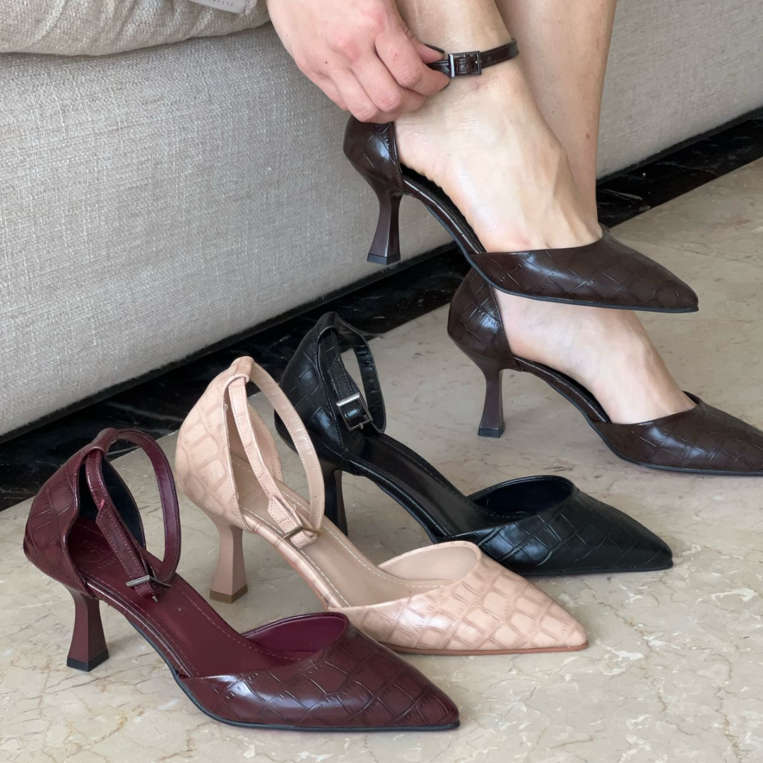 Amara Croc Ankle-Strap Pumps